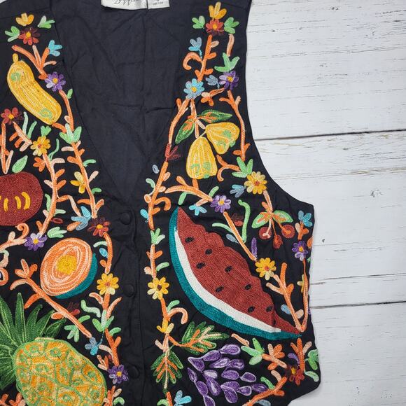 Vintage Baxter & Wells Embroidered Vest Watermelon Pineapple Fruit Bright Small - Picture 6 of 8